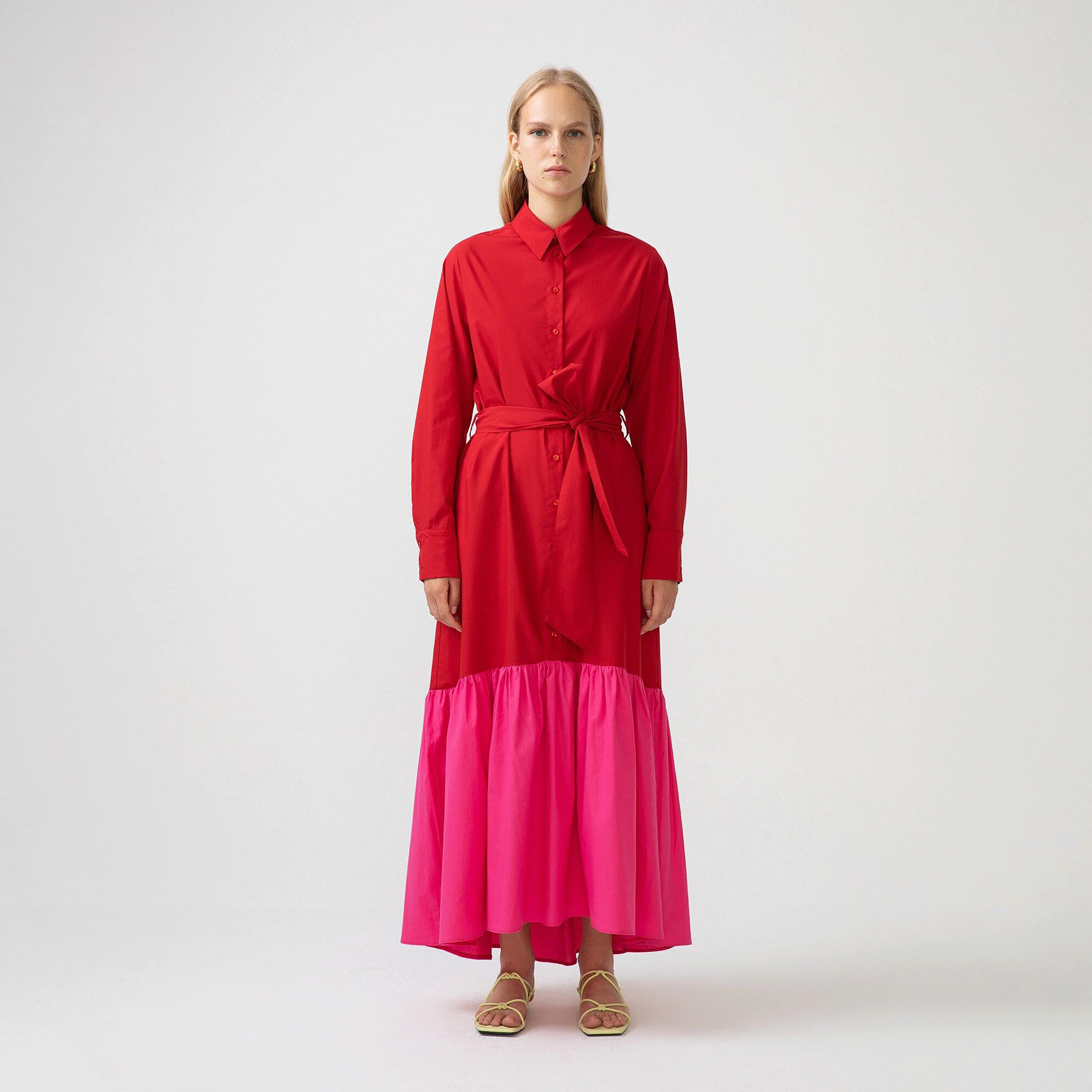 فستان ماكسي قميص مع كلر بلوكد ذو ياقة من توش بريف-women-clothing-dresses-image-1