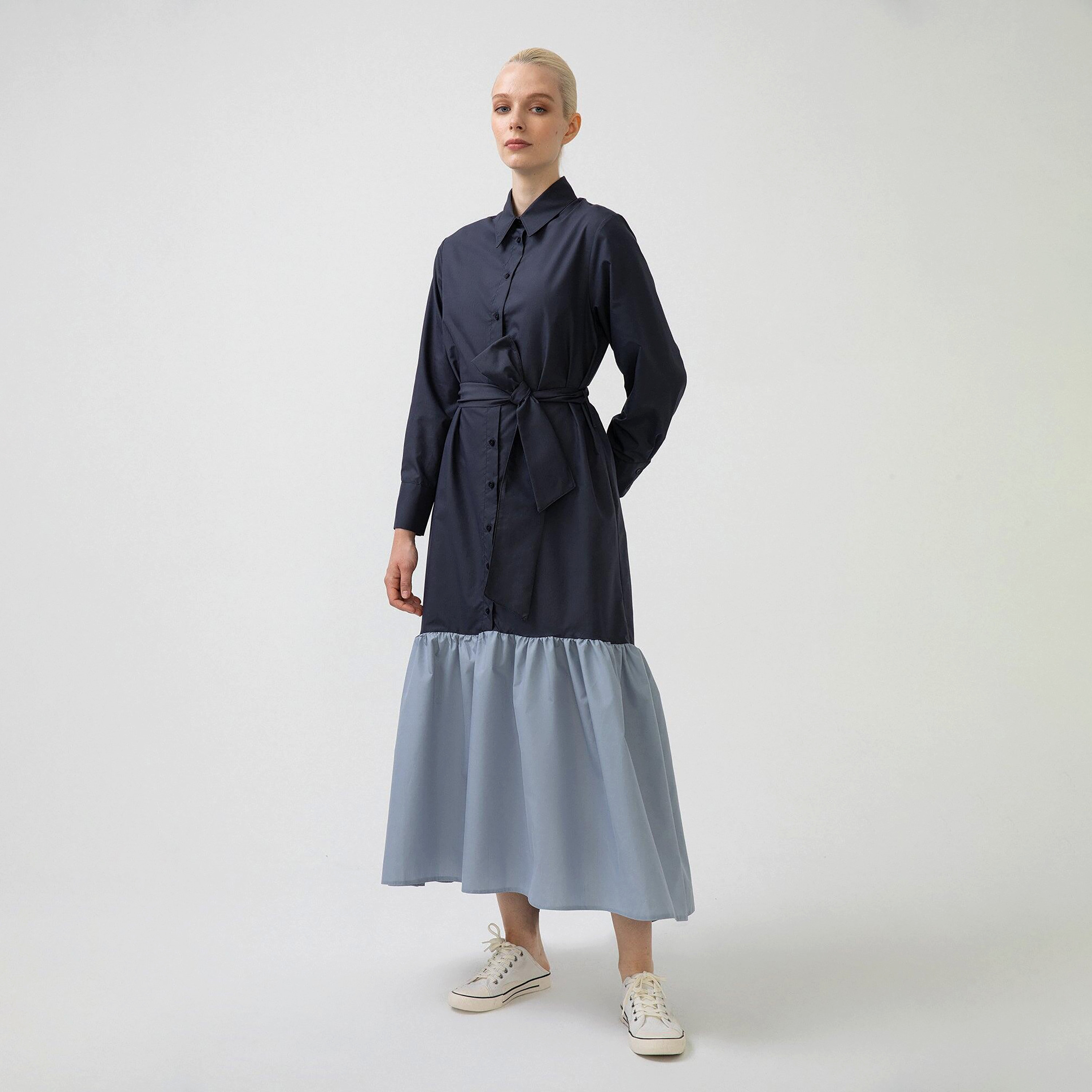 فستان ماكسي قميص مع كلر بلوكد ذو ياقة من توش بريف-women-clothing-dresses-image-1