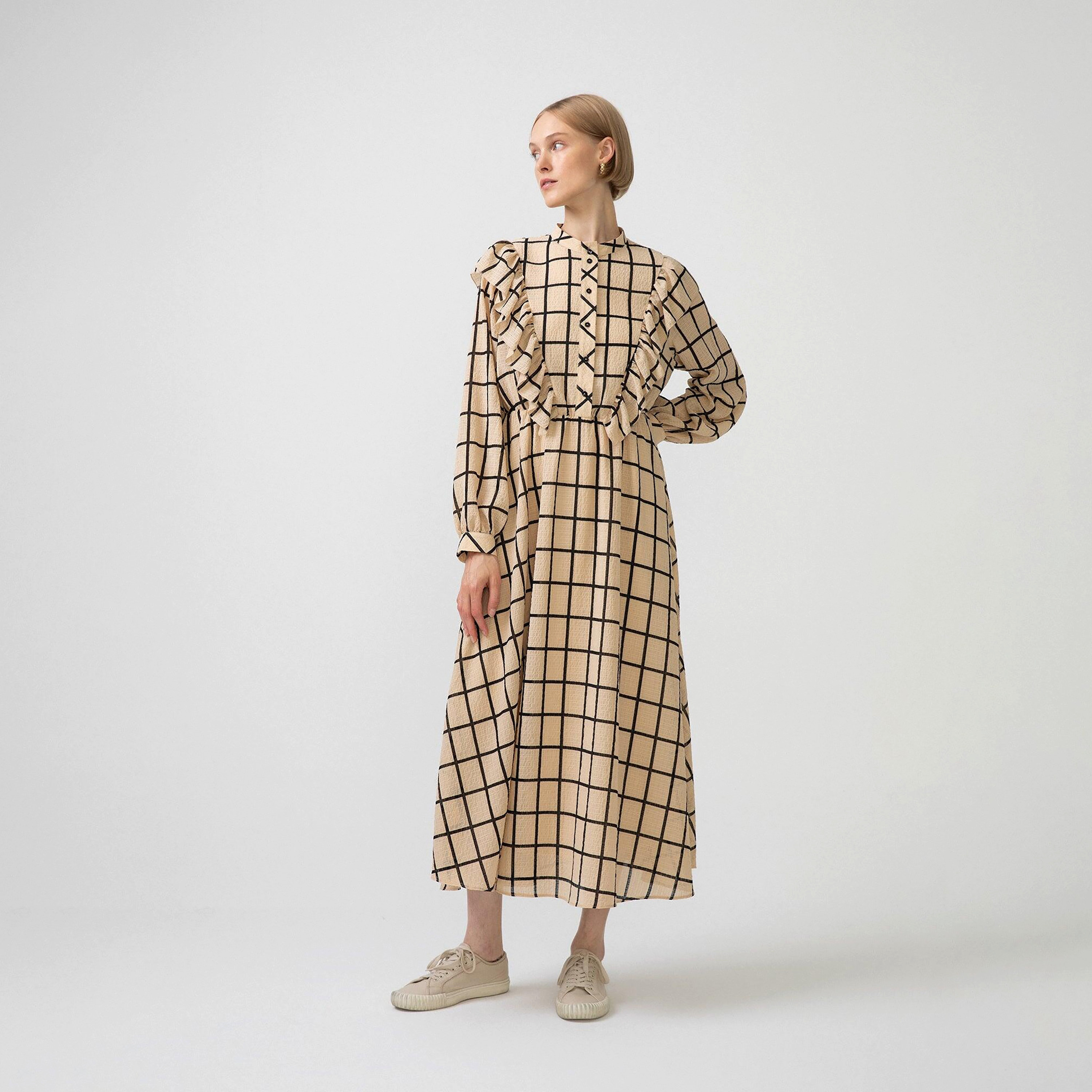 Touche Prive Checked Mandarin Collar Maxi Dress-women-clothing-dresses-image-2