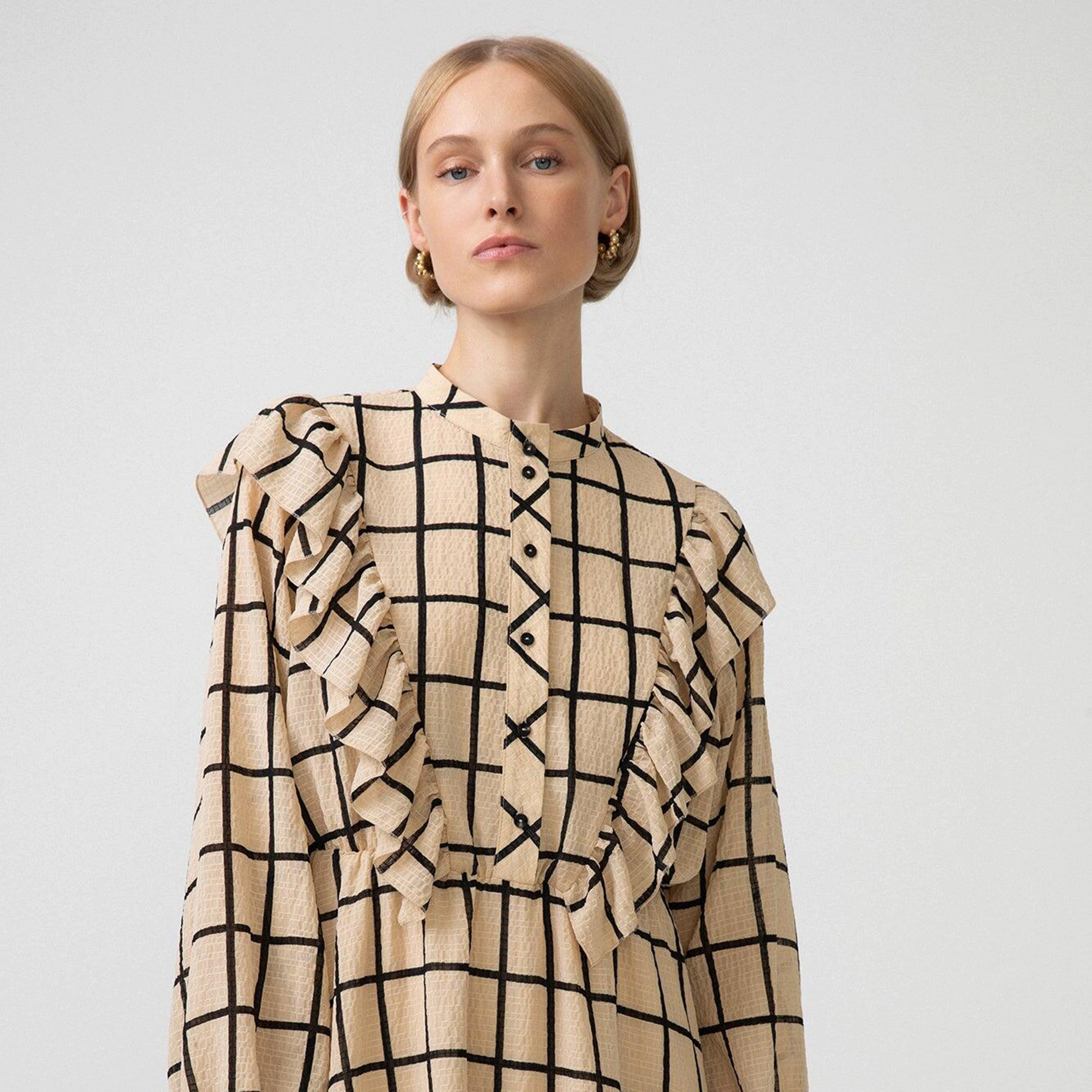 Touche Prive Checked Mandarin Collar Maxi Dress-women-clothing-dresses-image-3
