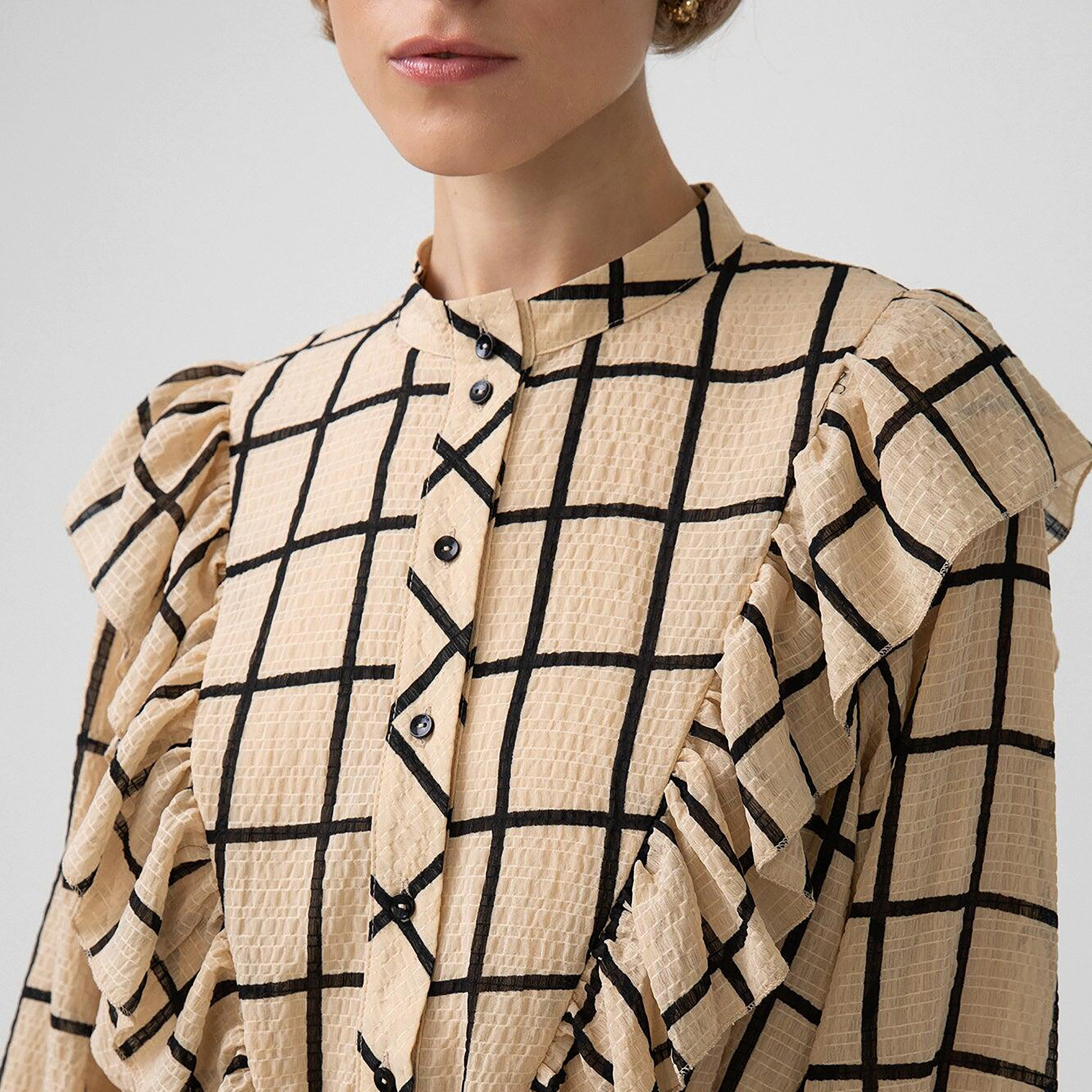 فستان ماكسي بياقة ماندرين مع نقشة مربعات من توش بريف-women-clothing-dresses-image-4