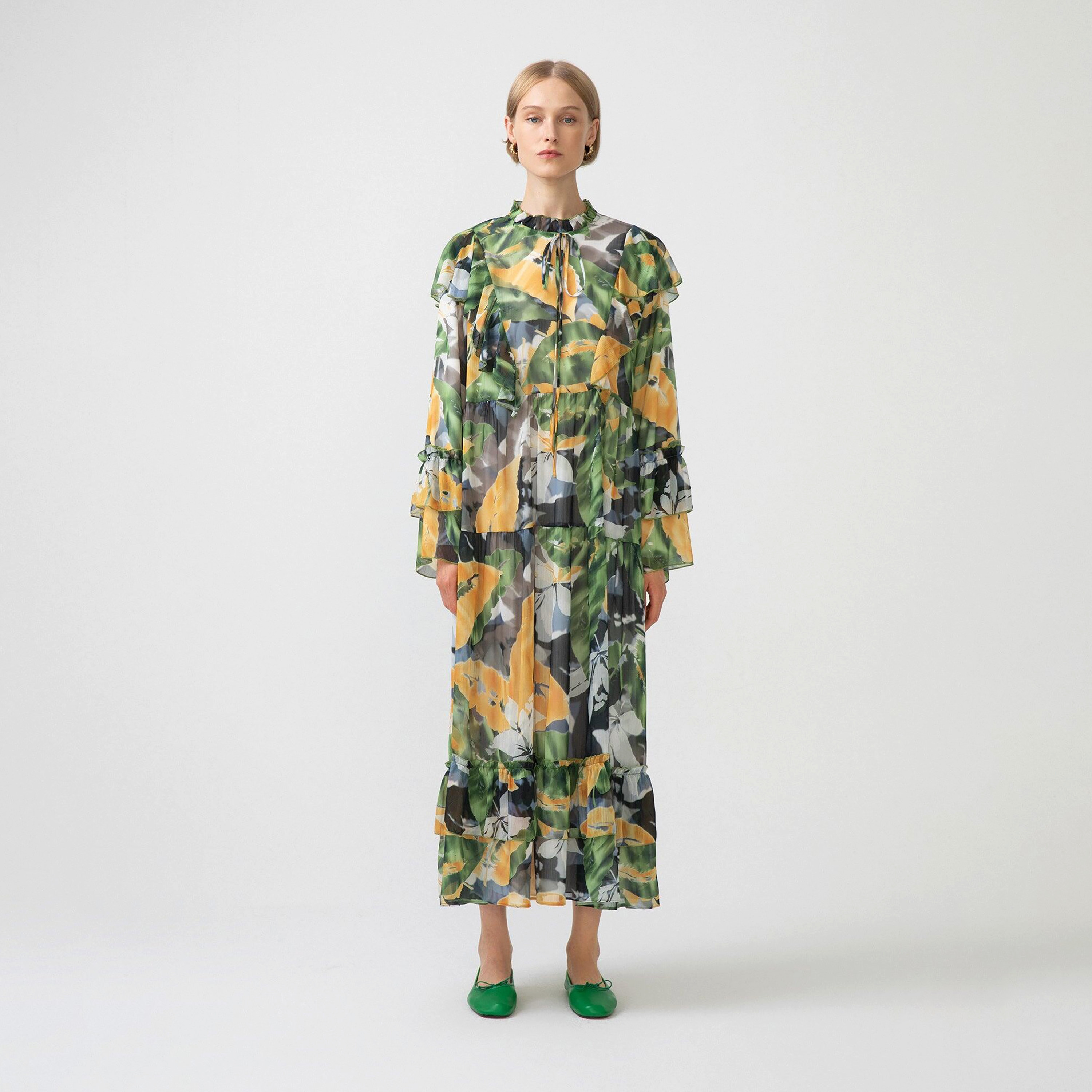 Touche Prive Printed Ruffled Neck Maxi Dress-women-clothing-dresses-image-1