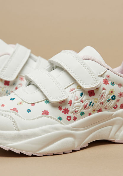 Barbie All-Over Floral Print Sneakers with Hook and Loop Closure-Girl%27s Sneakers-image-4