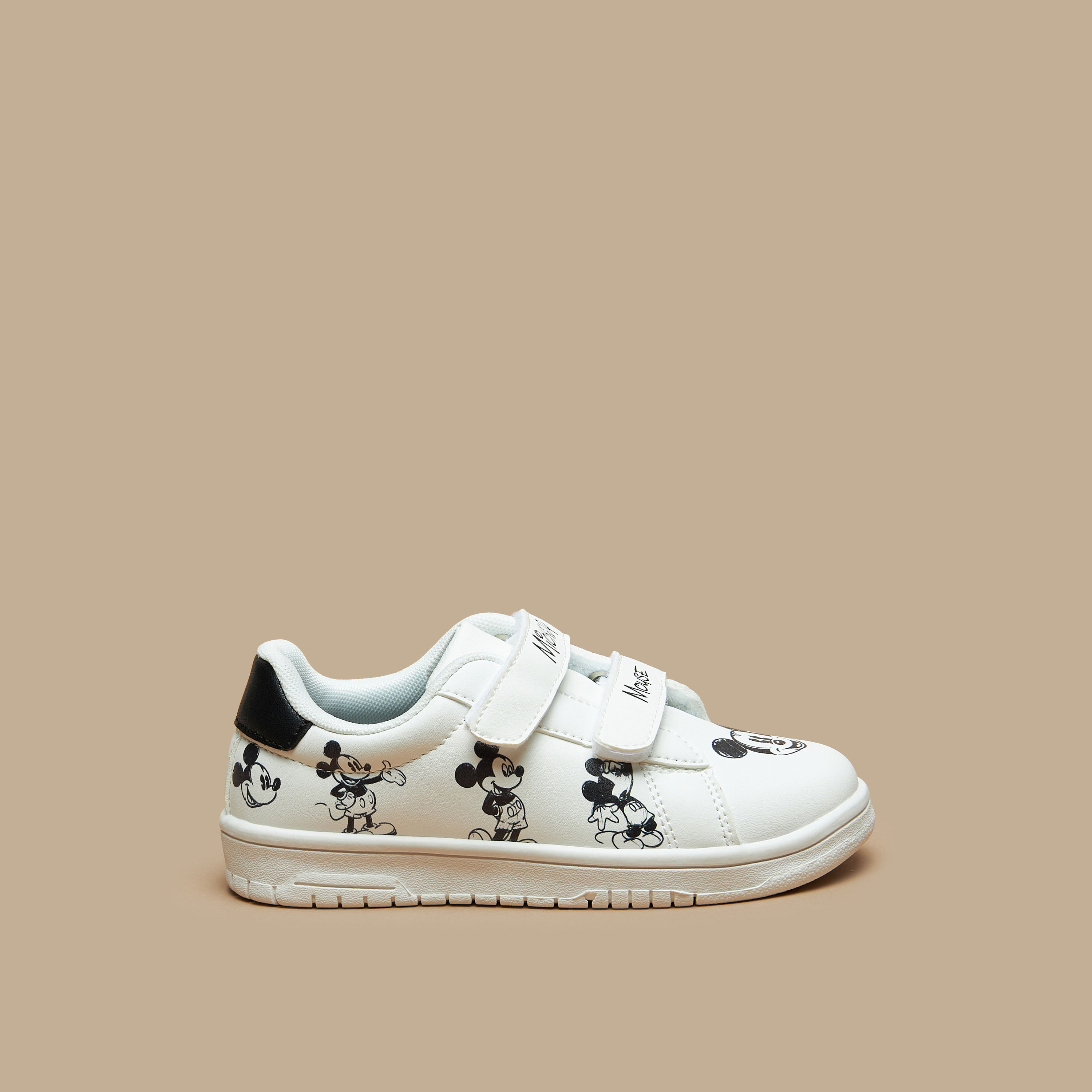 Shop Mickey Mouse Print Sneakers with Hook and Loop Closure