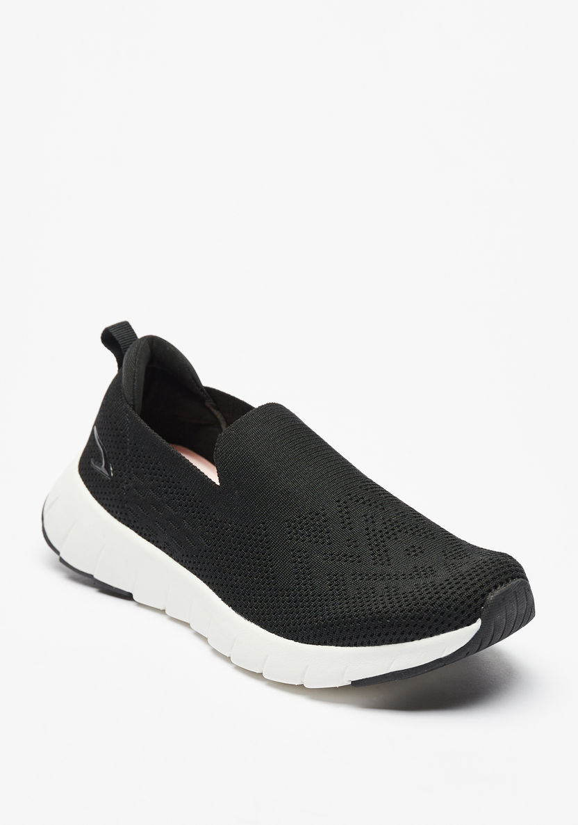 Dash Knit Textured Slip-On Walking Shoes with Pull Tabs-Women%27s Sports Shoes-image-0