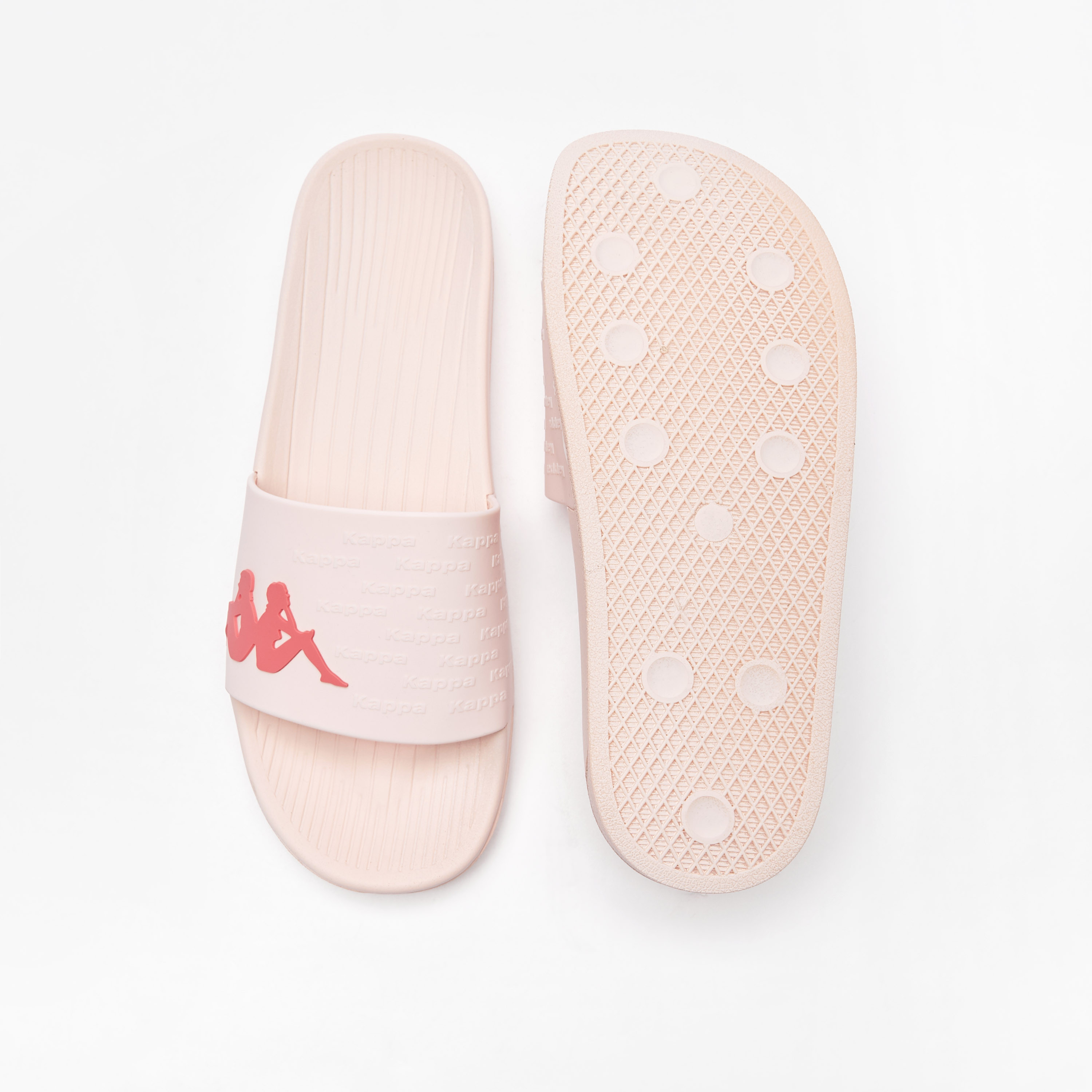 Pink and white kappa slides hot sale