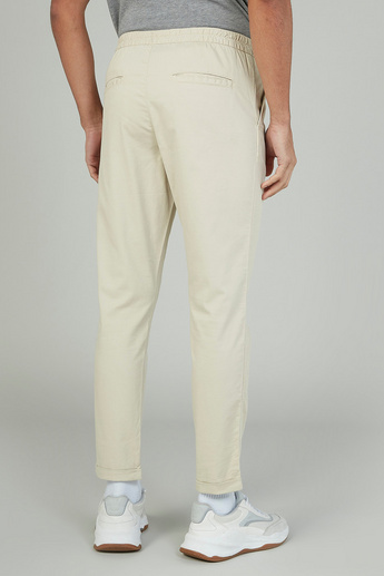Iconic Slim Fit Plain Mid Waist Trousers with Elasticised Waistband