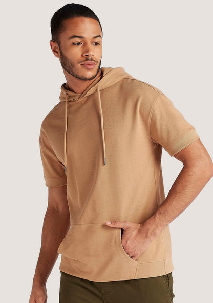 Iconic Hooded Sweatshirt with Kangaroo Pocket and Short Sleeves-Hoodies and Sweatshirts-image-0
