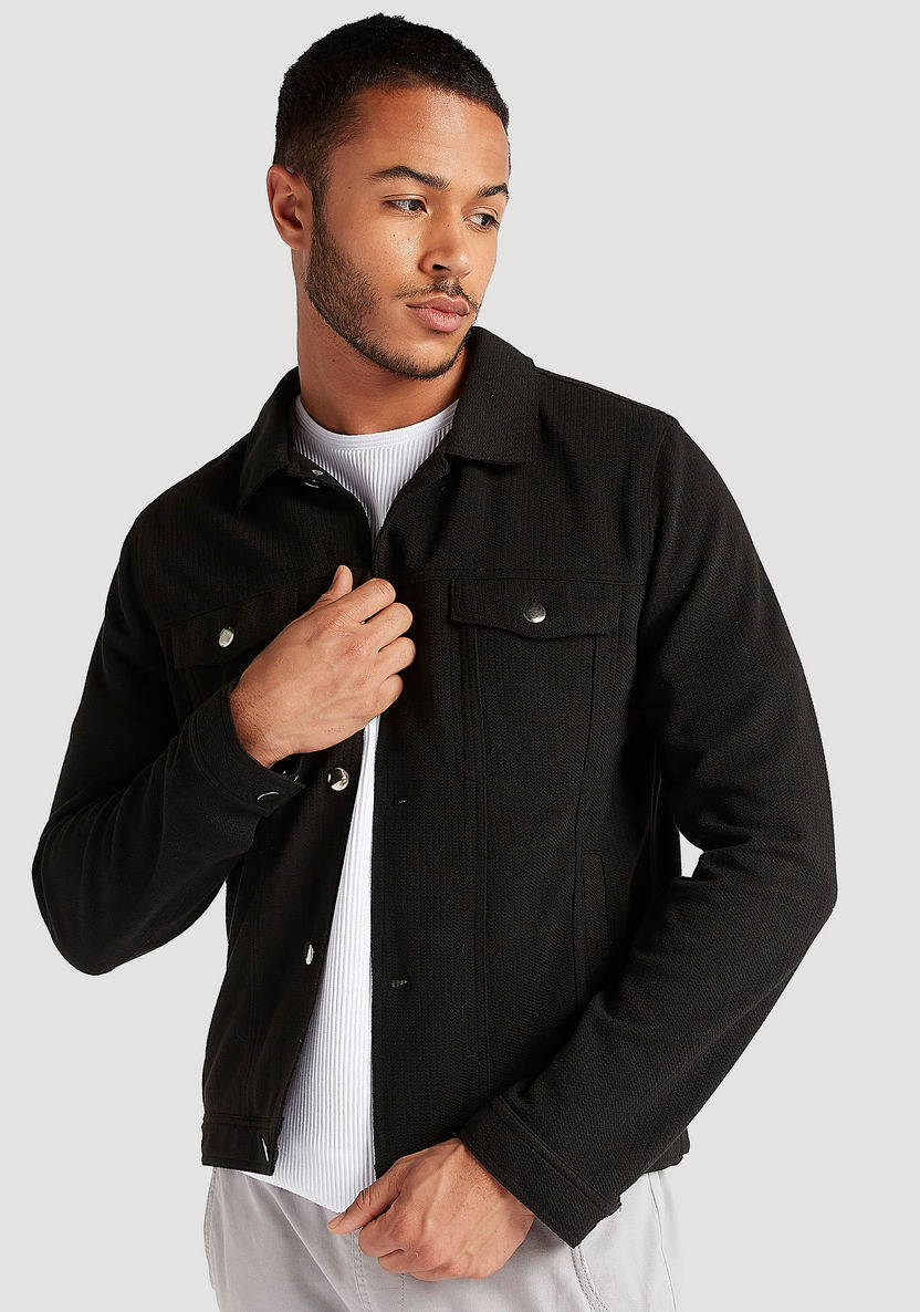 Iconic Textured Lightweight Jacket with Long Sleeves-Jackets-image-0