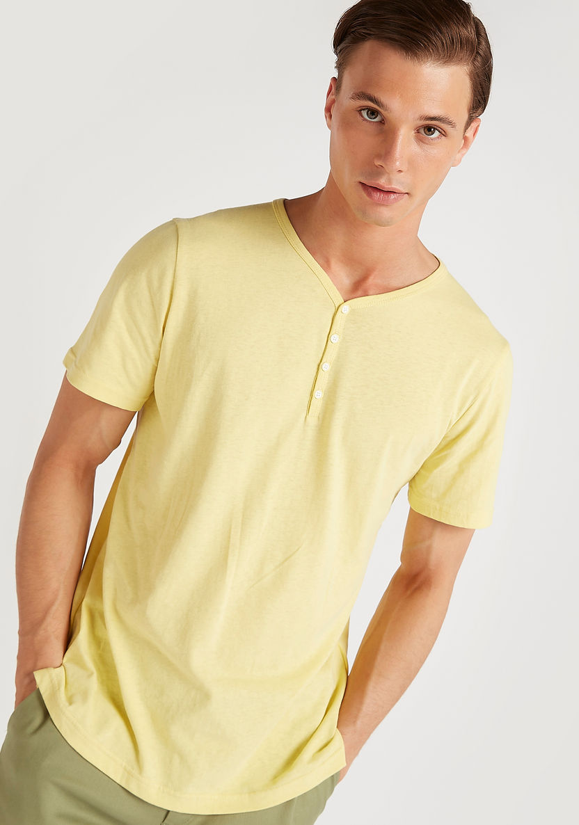 Iconic Solid T-shirt with V-neck and Short Sleeves-T Shirts-image-0