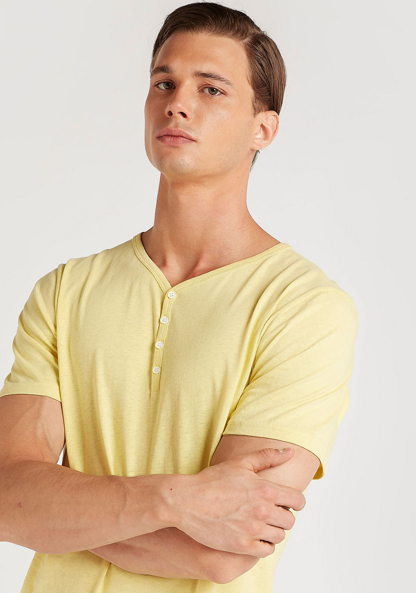 Iconic Solid T-shirt with V-neck and Short Sleeves-T Shirts-image-2