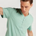 Iconic Solid T-shirt with V-neck and Short Sleeves-T Shirts-thumbnailMobile-5