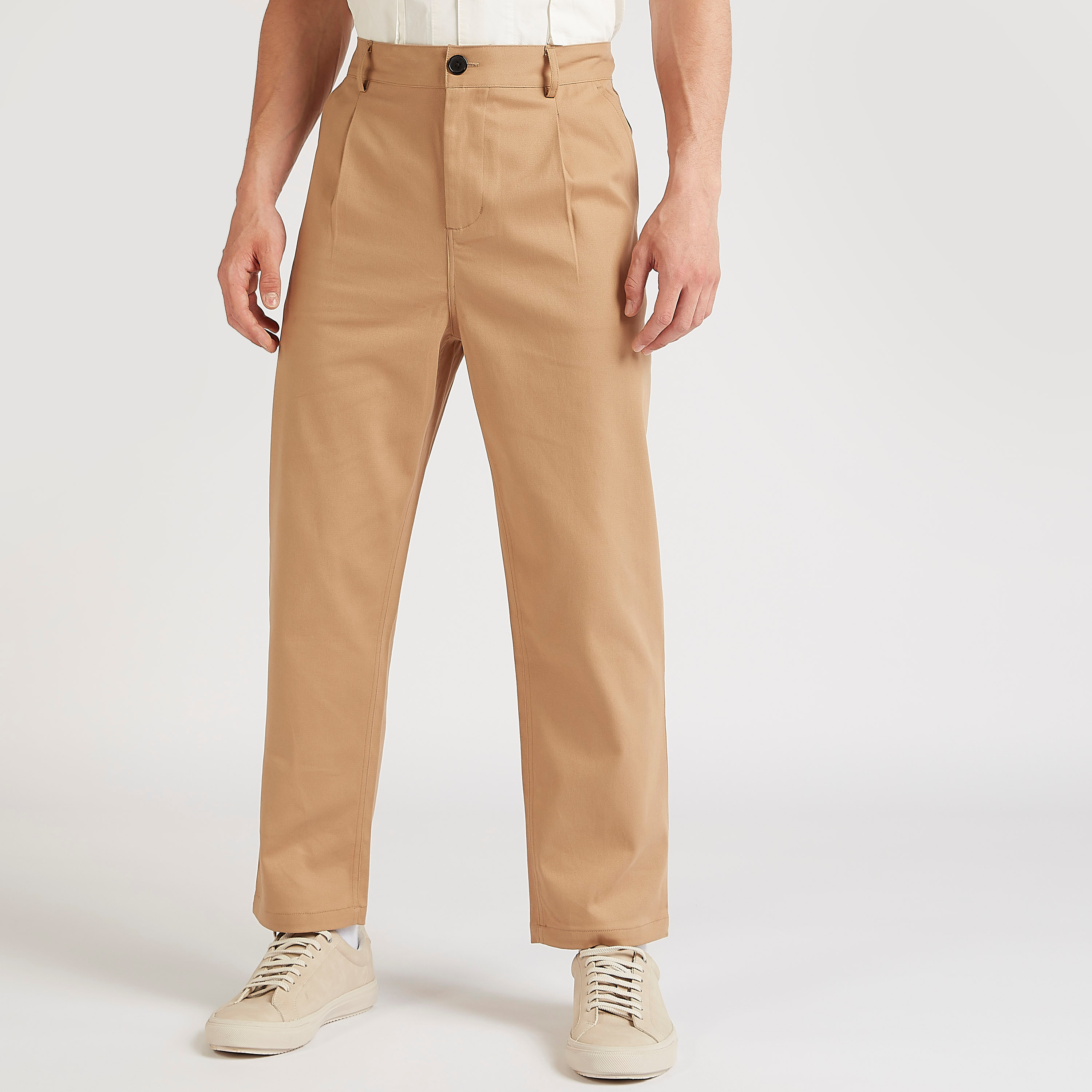 Iconic Solid Shop Iconic Solid Relaxed Fit High-Rise Trousers Online | Centrepoint UAE