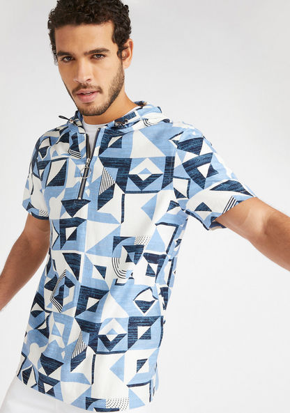 All-Over Print Iconic Hooded Shirt with Zipper Detail-Shirts-image-1