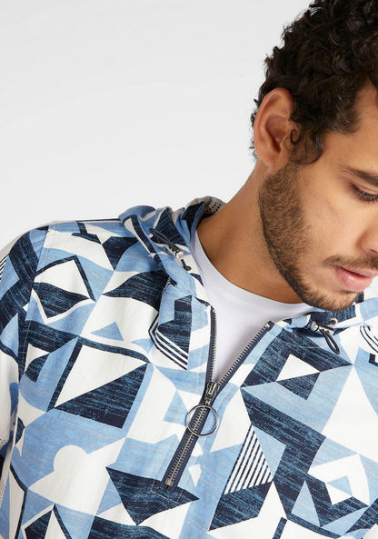 All-Over Print Iconic Hooded Shirt with Zipper Detail