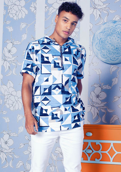All-Over Print Iconic Hooded Shirt with Zipper Detail-Shirts-image-0