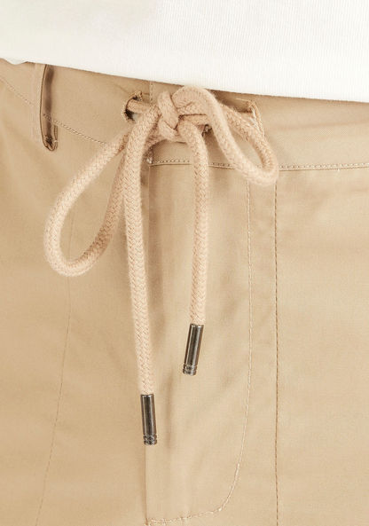 Iconic Solid Mid-Rise Cargo Pants with Drawstring Closure