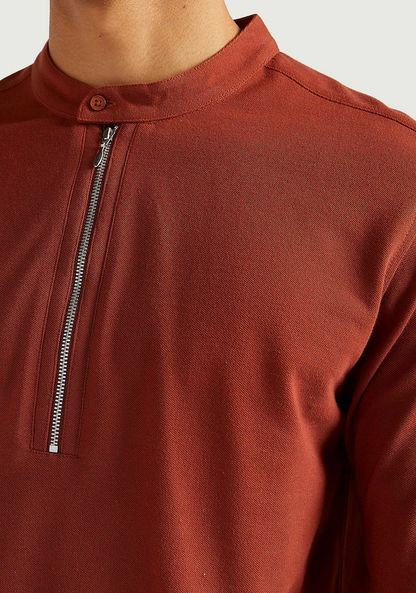 Iconic Slim Fit Zipper Placket Shirt with Mandarin Collar