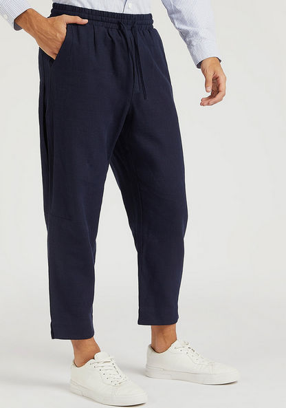 Iconic Textured Slim Fit Flexi Waist Trousers-Pants-image-0