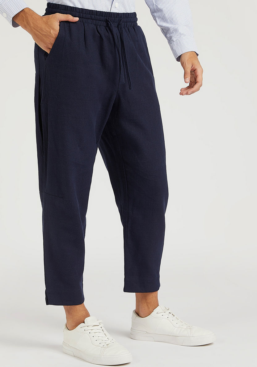 Iconic Textured Slim Fit Flexi Waist Trousers-Pants-image-0