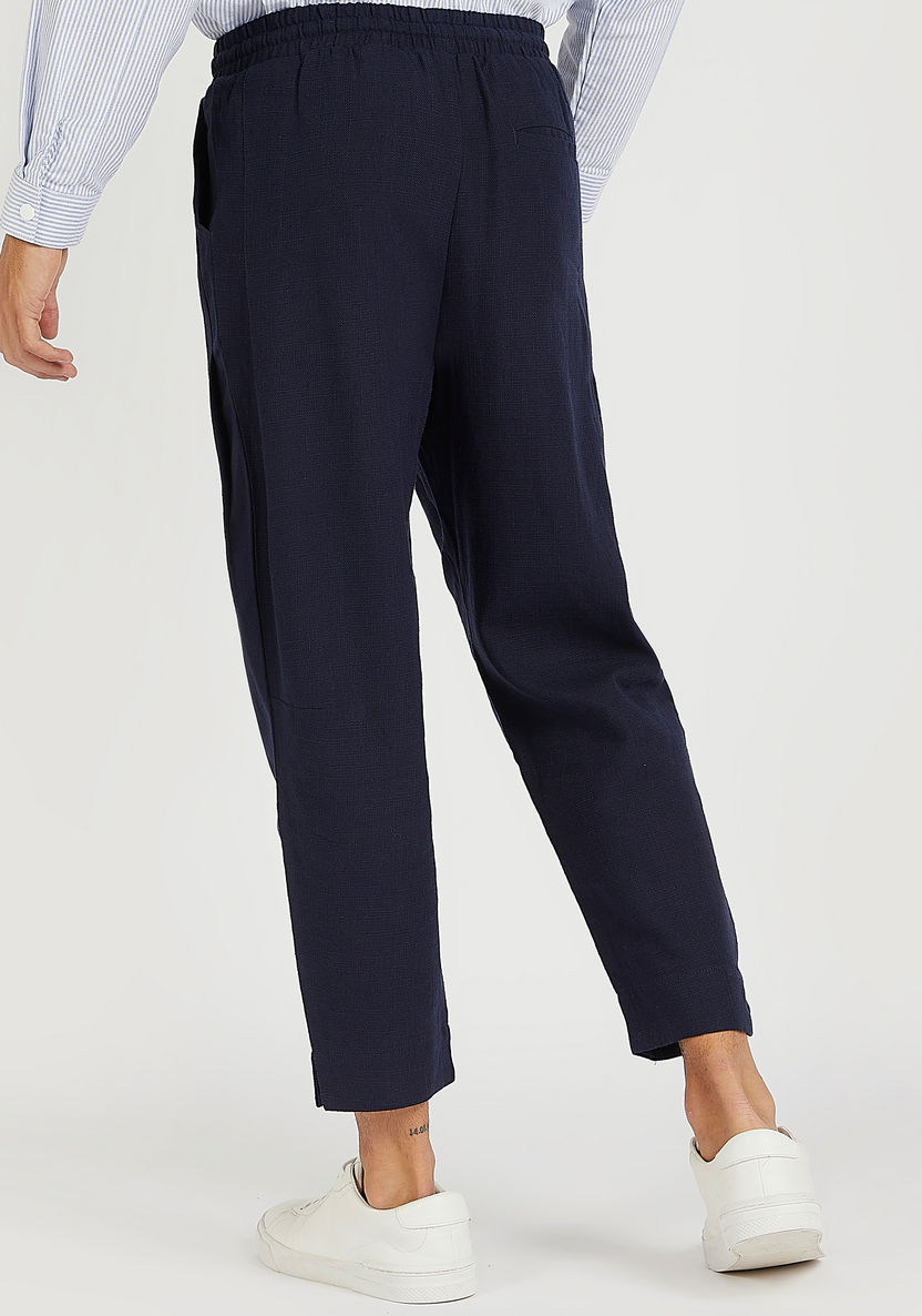 Iconic Textured Slim Fit Flexi Waist Trousers-Pants-image-3