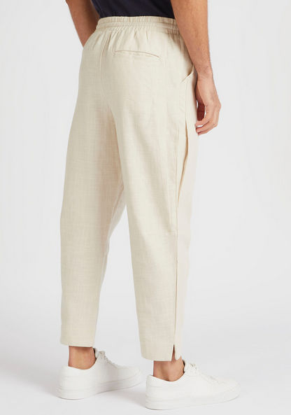 Iconic Textured Slim Fit Flexi Waist Trousers-Pants-image-3