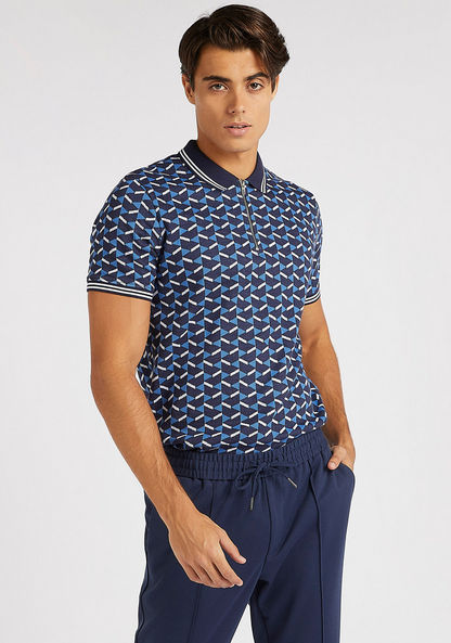 Iconic Textured Polo T-shirt with Zipper Placket-Polos-image-1