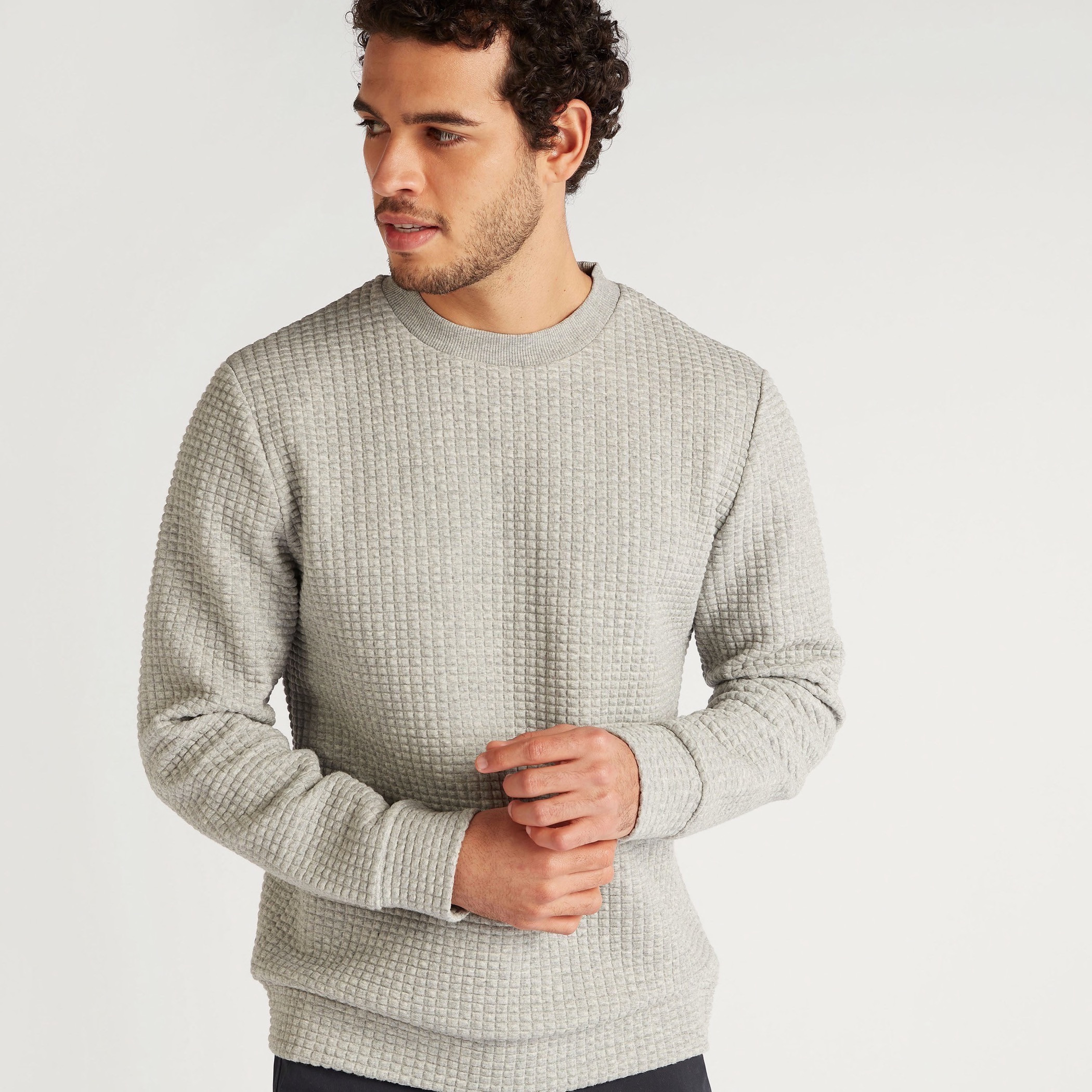 Shop Iconic Textured Sweatshirt with Crew Neck and Long