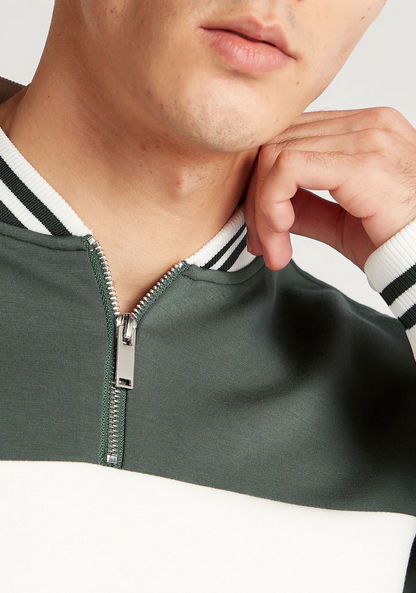 Iconic Panelled Sweatshirt with Mandarin Neck and Zip Closure-Sweatshirts-image-2