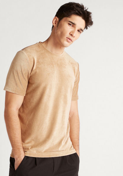 Textured T-shirt with Short Sleeves and Crew Neck