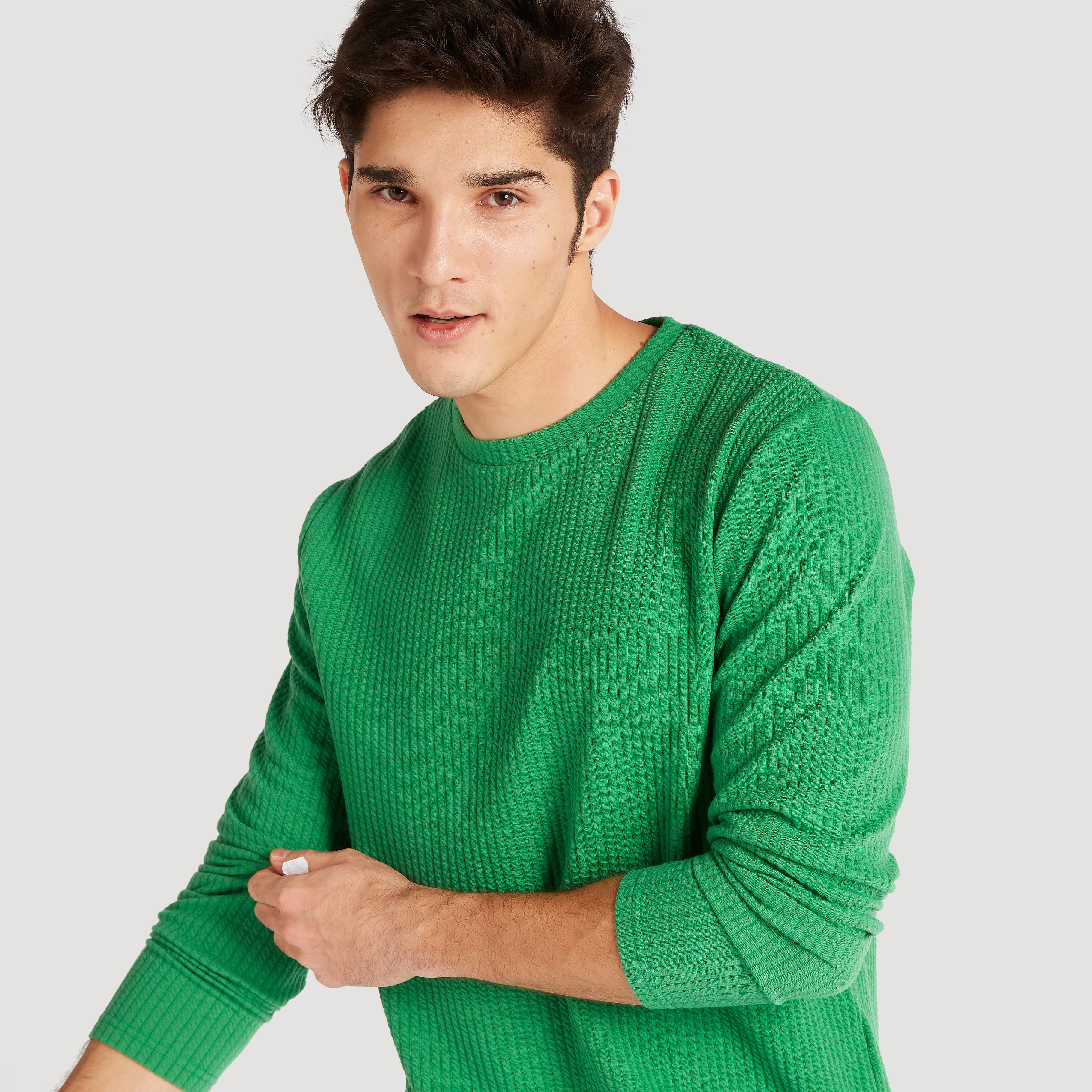 Iconic Ribbed T-shirt with Crew Neck and Long Sleeves-men-clothing-tshirtsandpolos-tshirts-image-1