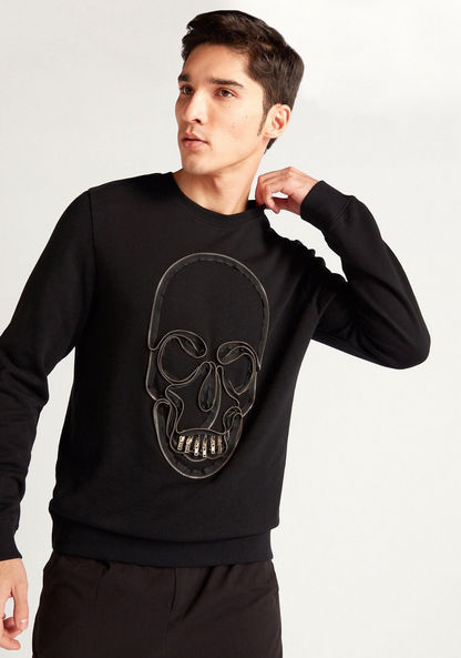 Iconic Embellished Sweatshirt with Crew Neck and Long Sleeves