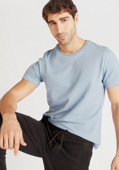 Iconic Textured Crew Neck T-shirt with Short Sleeves-T Shirts-image-0