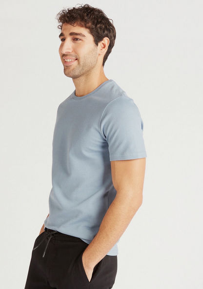 Iconic Textured Crew Neck T-shirt with Short Sleeves-T Shirts-image-2