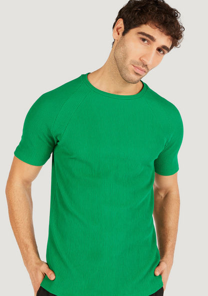 Iconic Textured Crew Neck T-shirt with Short Sleeves-T Shirts-image-0