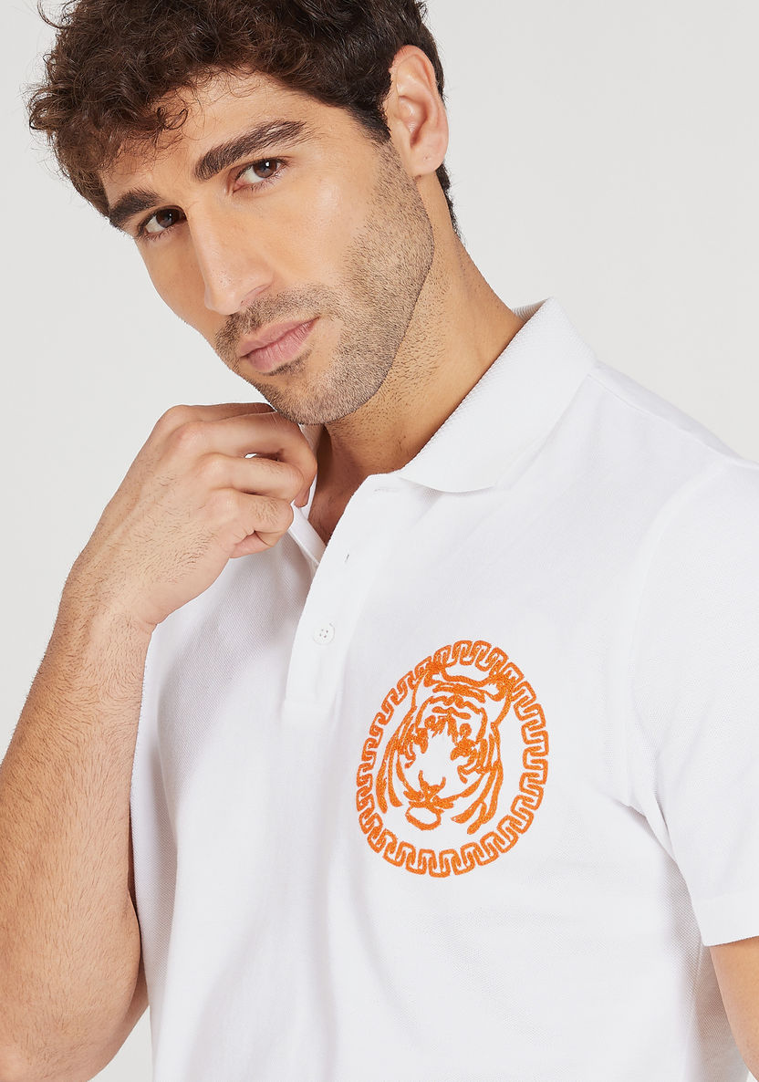 Iconic Tiger Embroidered Polo T-shirt with Short Sleeves-Polos-image-2