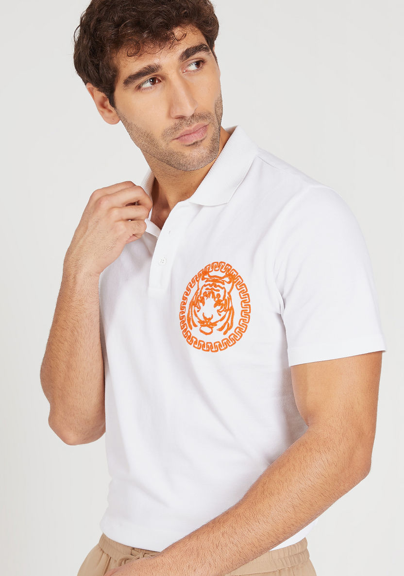 Iconic Tiger Embroidered Polo T-shirt with Short Sleeves-Polos-image-4