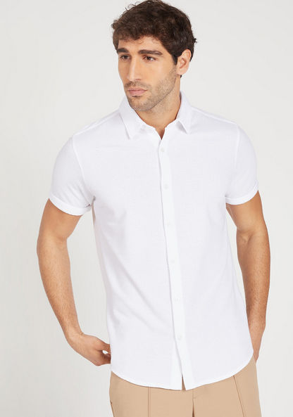 Iconic Textured Shirt with Short Sleeves and Button Closure-Shirts-image-2