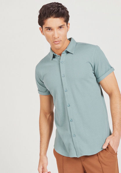 Iconic Textured Shirt with Short Sleeves and Button Closure-Shirts-image-0