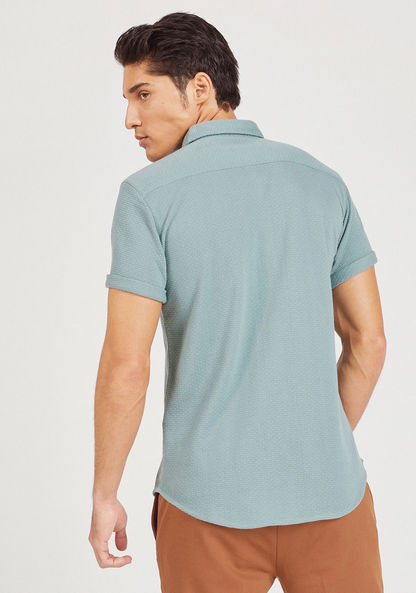 Iconic Textured Shirt with Short Sleeves and Button Closure-Shirts-image-3