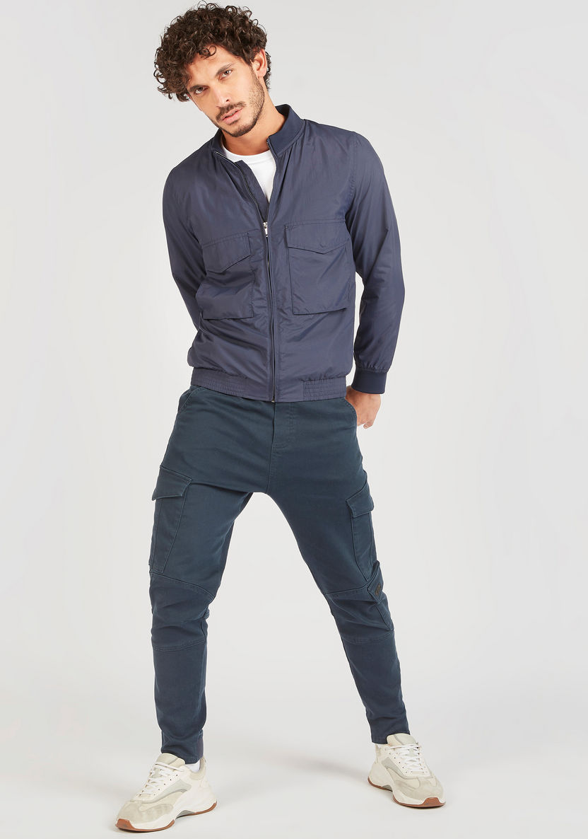 Iconic Textured Zip Through Bomber Jacket with Long Sleeves and Pockets-Jackets-image-1