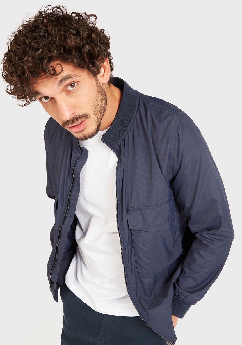 Iconic Textured Zip Through Bomber Jacket with Long Sleeves and Pockets-Jackets-image-4