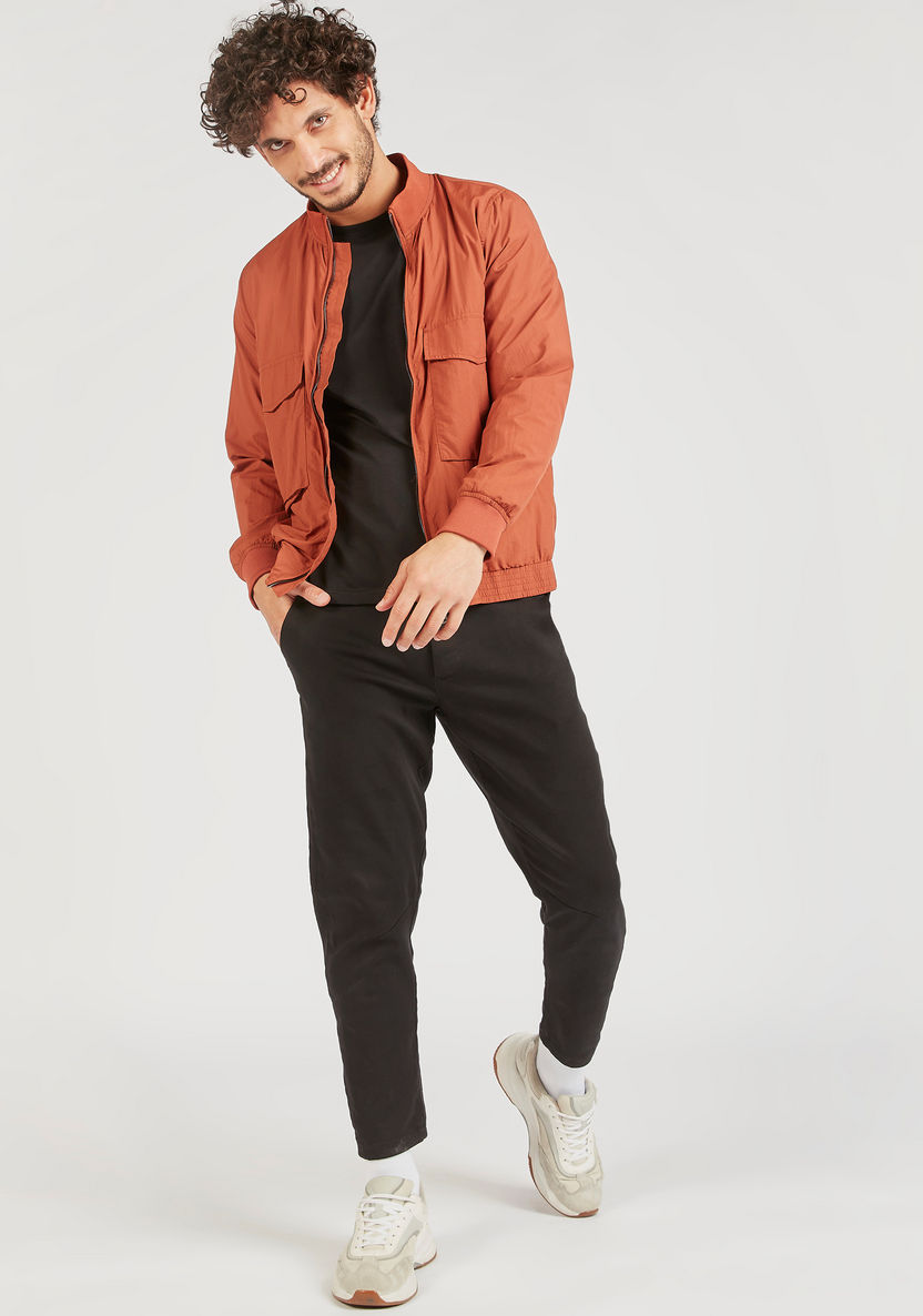 Iconic Textured Zip Through Bomber Jacket with Long Sleeves and Pockets-Jackets-image-1