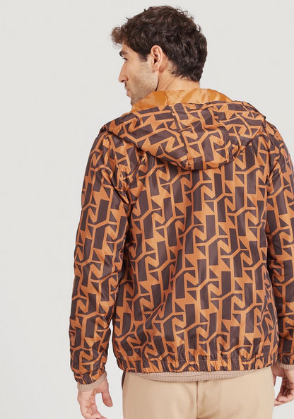 Iconic Geometric Print Jacket with Hood and Zip Closure-Jackets-image-4