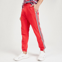 Iconic Solid Joggers with Drawstring Closure and Tape Detail