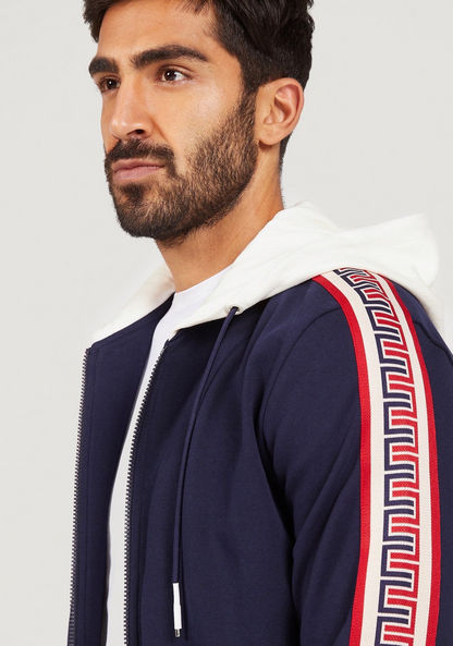Iconic Solid Hooded Sweatshirt with Tape Detail-Sweatshirts-image-2