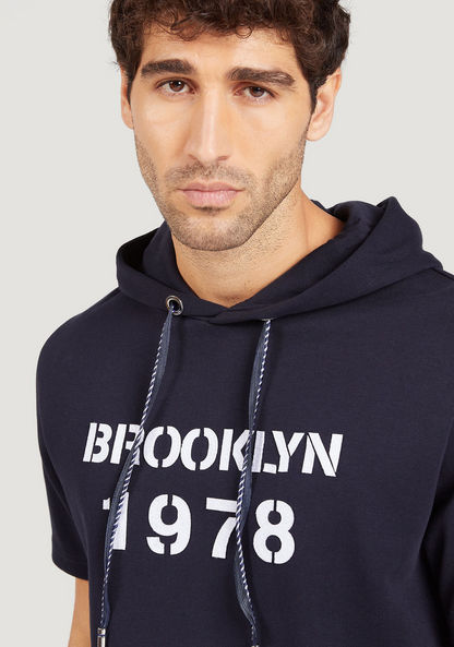 Iconic Typographic Print Sweatshirt with Hood and Short Sleeves-Sweatshirts-image-0