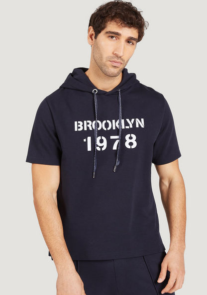 Iconic Typographic Print Sweatshirt with Hood and Short Sleeves-Sweatshirts-image-2