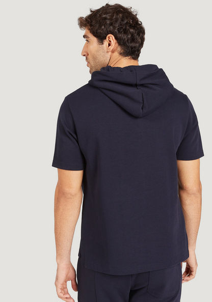 Iconic Typographic Print Sweatshirt with Hood and Short Sleeves-Sweatshirts-image-3