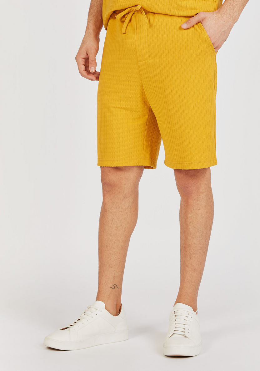 Textured Flexi Waist Shorts with Drawstring Closure and Pockets-Shorts-image-2